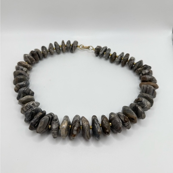 Chunky Polished Stone Bead Statement Necklace – Gray & Brown Tones - Picture 1 of 4